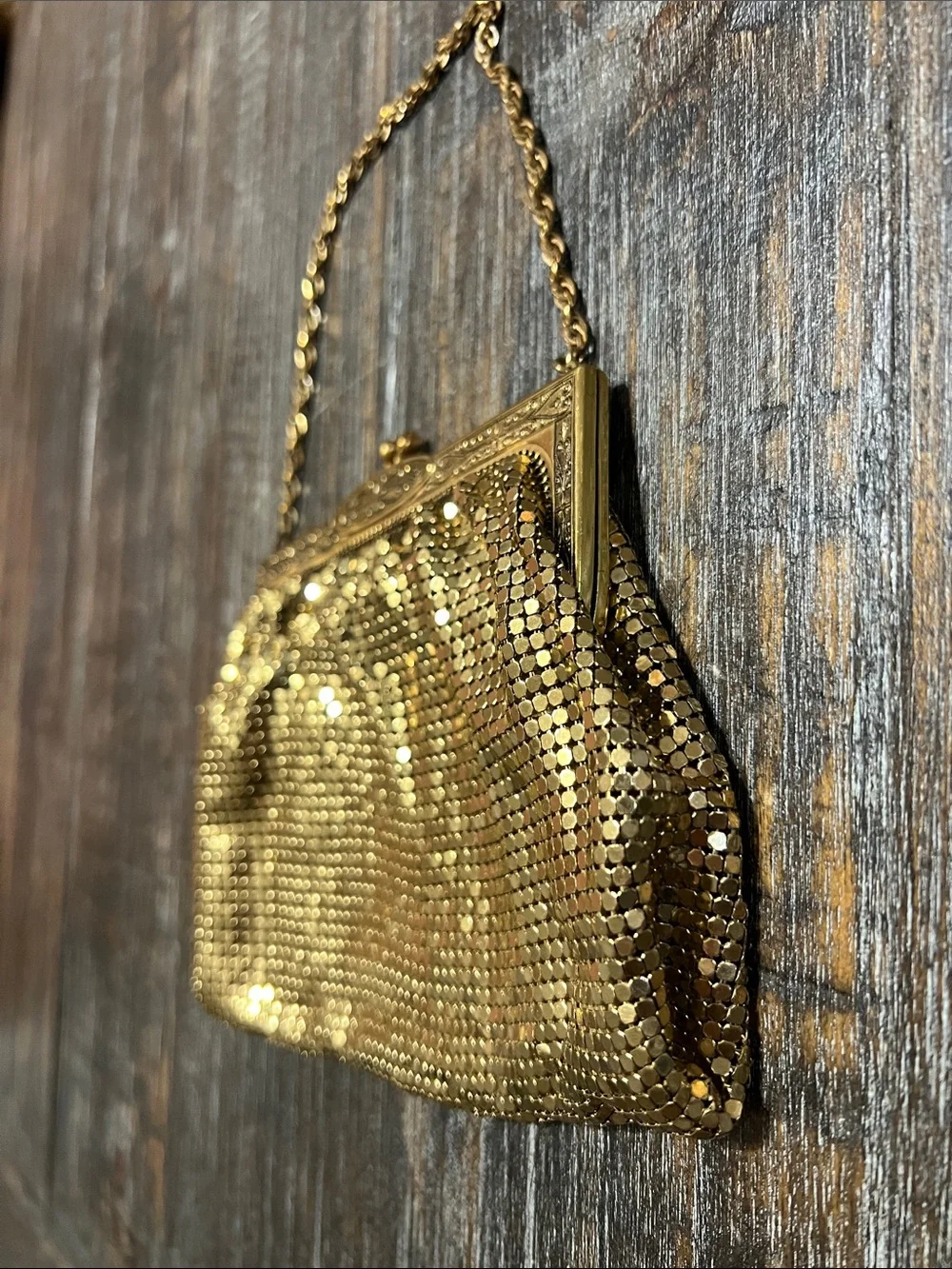 Vintage Whiting and Davis Gold Mesh Sequin Evening Handbag